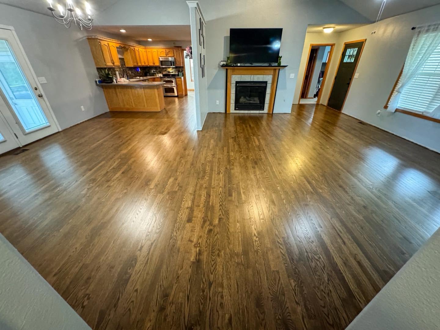 Finished hardwood floor after sanding and refinishing